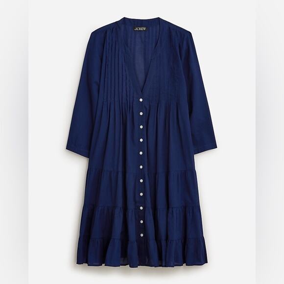 J. Crew Dresses & Skirts - J. Crew Button Front Tiered Cover Up Dress Navy Blue 100% Cotton Voile Flowy M